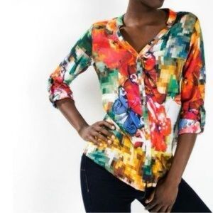 Desigual Camila Pixelated-Butterfly Button Up Blouse